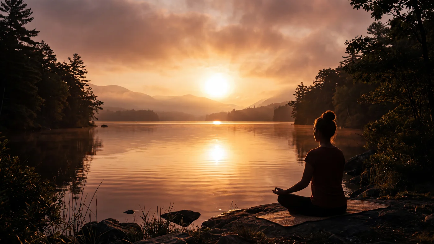 AUM Meditation, meditazione all'alba sul lago
